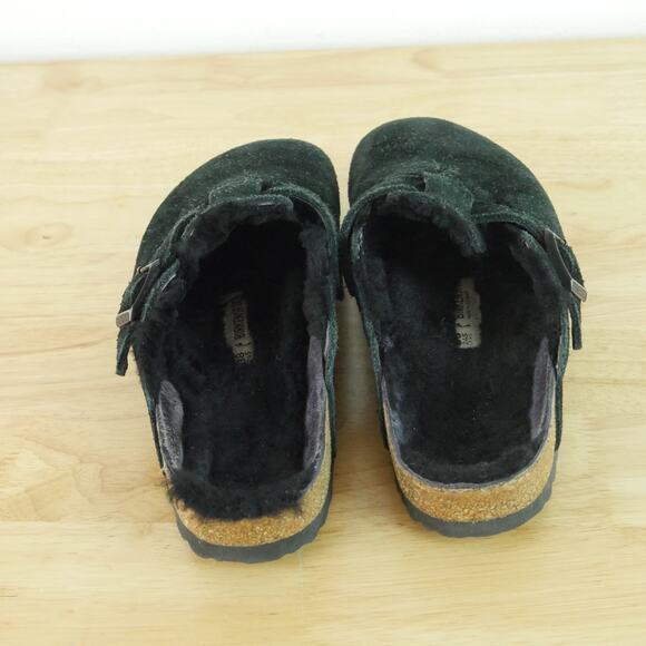 Birkenstock Boston Shearling 38 7 7.5 Black Suede Clogs Slip On Mules Cozy Shoes - Picture 7 of 10